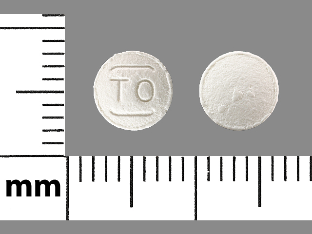 White Round pill with imprint TO — Tolterodine tartrate Tolterodine tartrate 1 mg; (view 2)
