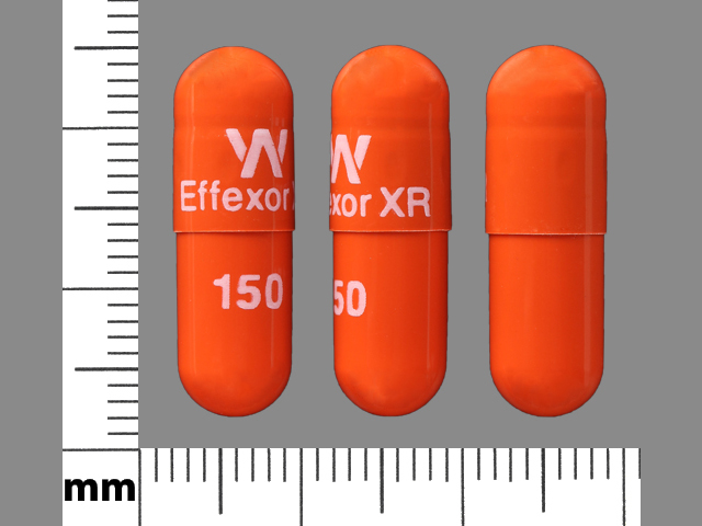 Orange Capsule pill with imprint EffexorXR;150 — Venlafaxine hydrochloride Venlafaxine hydrochloride 150 mg; (view 2)