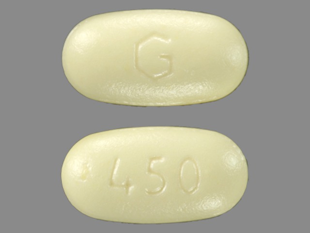 Yellow Oval pill with imprint G;450 — Colestipol hydrochloride 1000 mg (view 2)