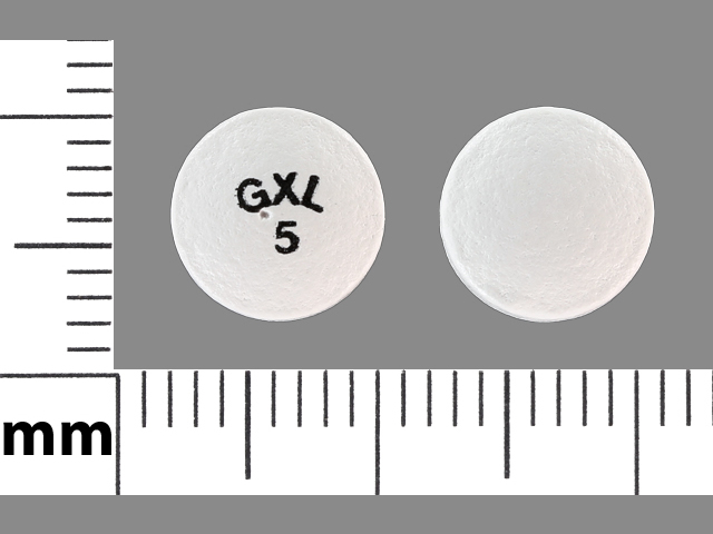White Round pill with imprint GXL;5 — Glipizide 5 mg (view 2)