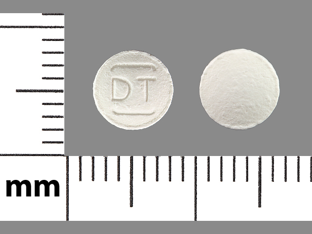 White Round pill with imprint DT — Tolterodine tartrate 2 mg (view 3)
