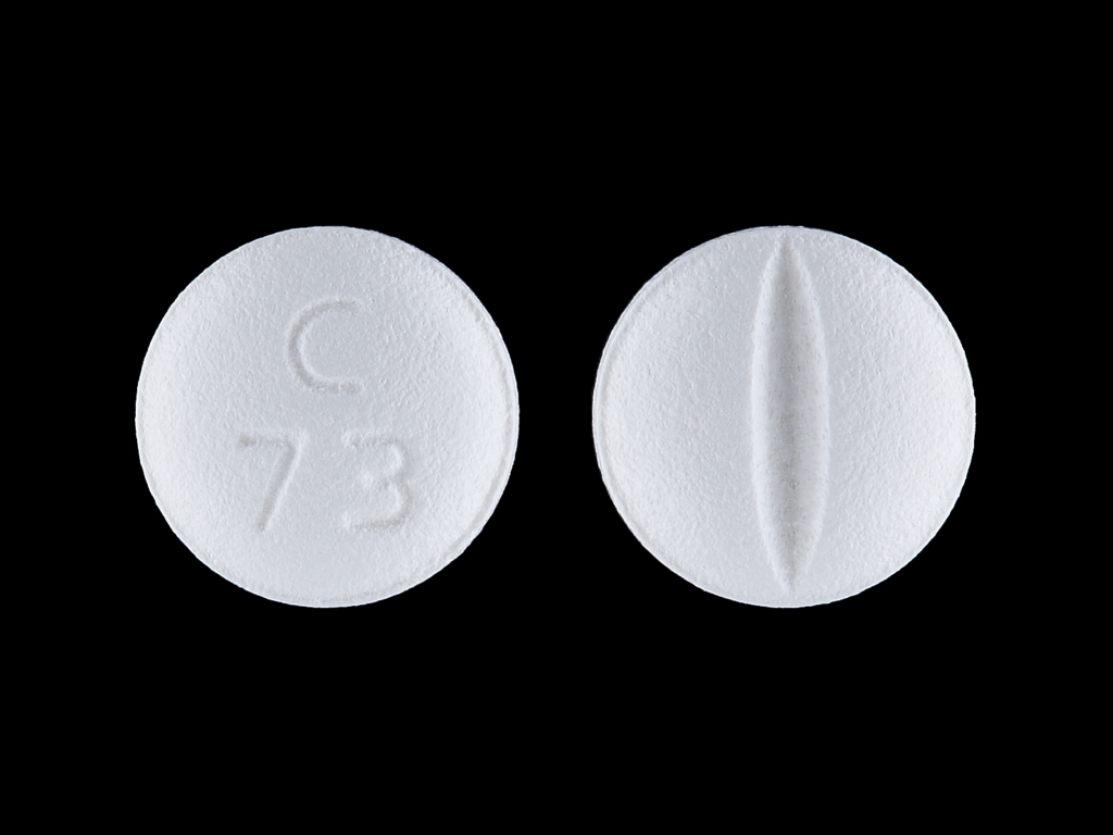 White Round pill with imprint C;73 — Metoprolol tartrate Metoprolol tartrate 25 mg; (view 4)
