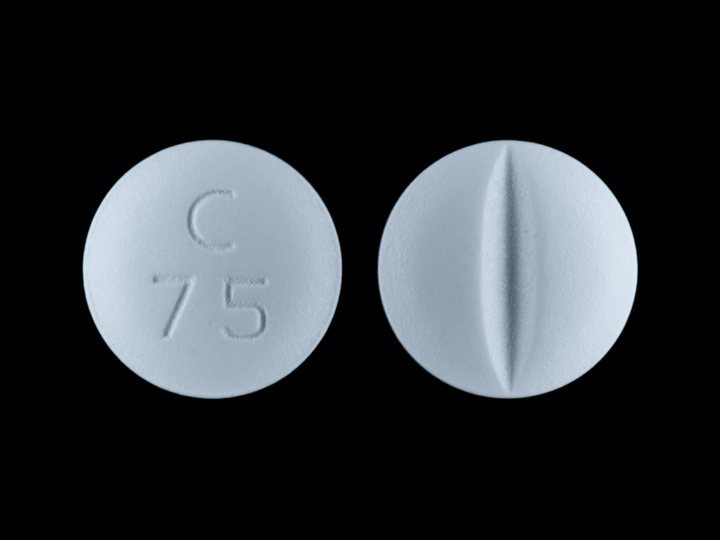 Blue Round pill with imprint C;75 — Metoprolol tartrate Metoprolol tartrate 100 mg; (view 5)