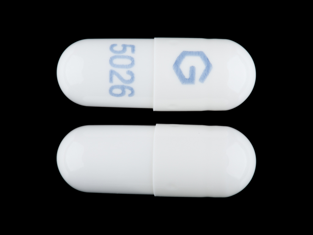 White Capsule pill with imprint G;5026 — Gabapentin 100 mg (view 2)