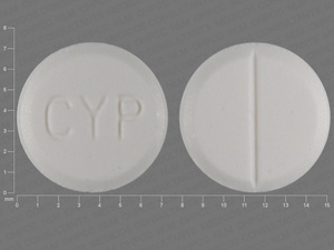 White Round pill with imprint CYP — Cyproheptadine hydrochloride Cyproheptadine hydrochloride 4 mg; (view 4)