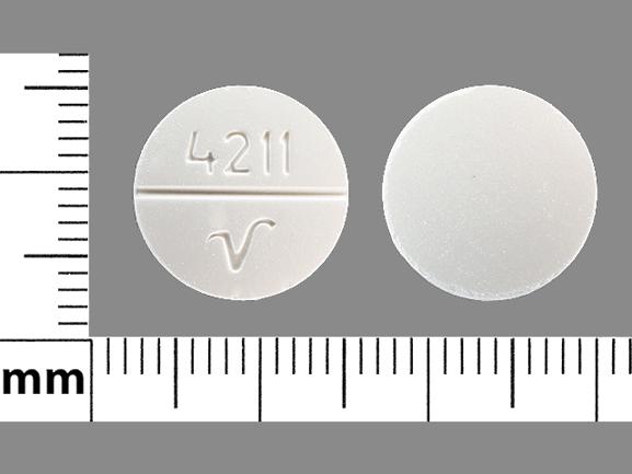 White Round pill with imprint 4211;V — Methocarbamol Methocarbamol 500 mg; (view 3)