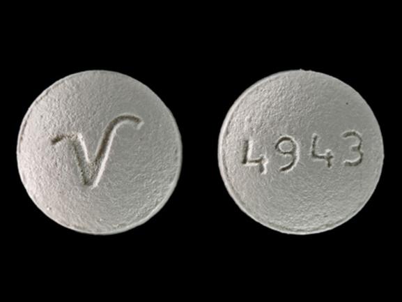 Gray Round pill with imprint 4943;V — Perphenazine Perphenazine 16 mg; (view 6)