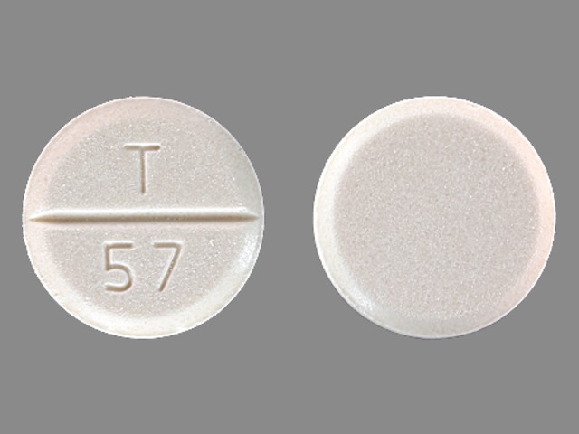 White Round pill with imprint T;57 — Ketoconazole Ketoconazole 200 mg; (view 2)