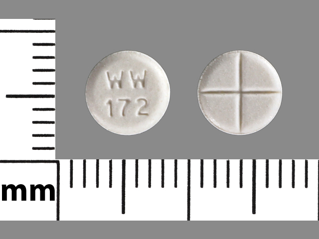 White Round pill with imprint WW;172 — Captopril 25 mg (view 3)