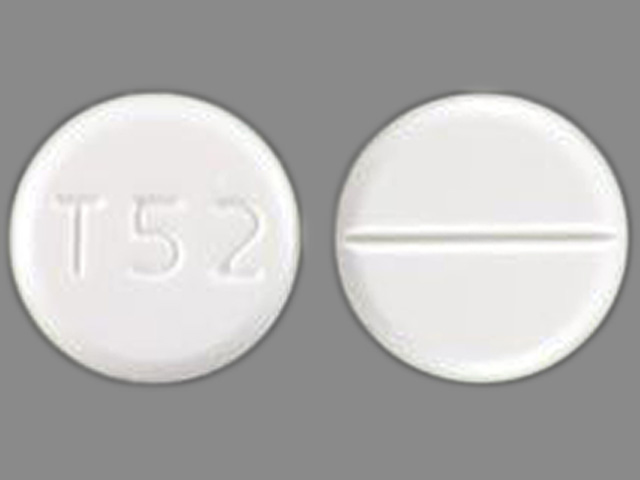 White Round pill with imprint T52 — Acetazolamide Acetazolamide 125 mg; (view 3)
