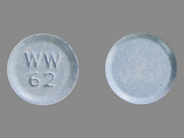 Blue Round pill with imprint WW;62 — Lisinopril with hydrochlorothiazide Hydrochlorothiazide 12.5 mg;lisinopril 10 mg; (view 2)