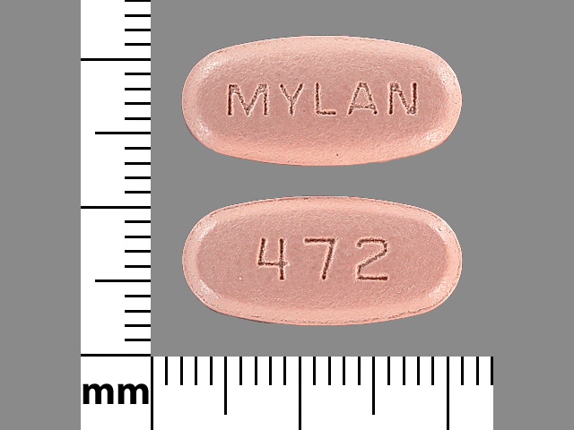 Pink Oval pill with imprint MYLAN;472 — Mycophenolate mofetil Mycophenolate mofetil 500 mg; (view 2)