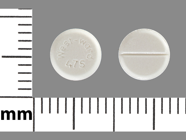 White Round pill with imprint West;ward;475 — Prednisone Prednisone 5 mg; (view 2)