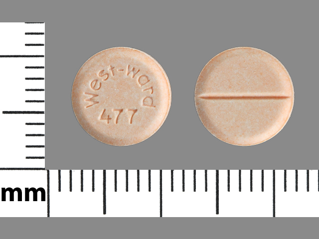 Red Round pill with imprint West;ward;477 — Prednisone Prednisone 20 mg; (view 2)