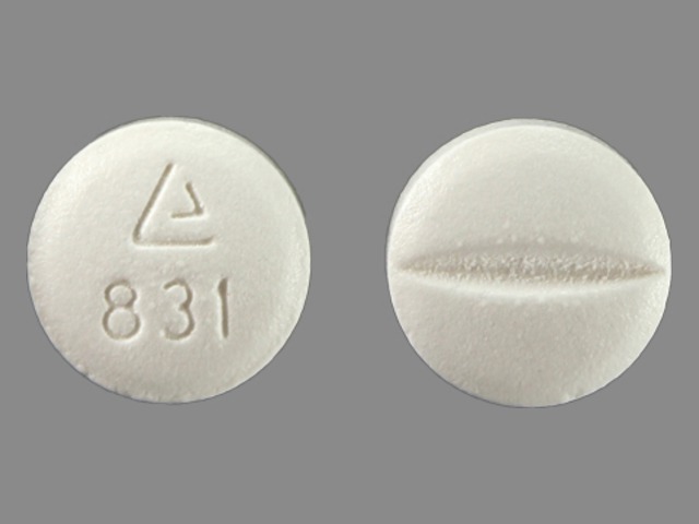 White Round pill with imprint 831 — Metoprolol succinate Metoprolol succinate 50 mg; (view 3)