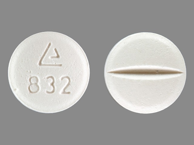 White Round pill with imprint 832 — Metoprolol succinate Metoprolol succinate 100 mg; (view 3)