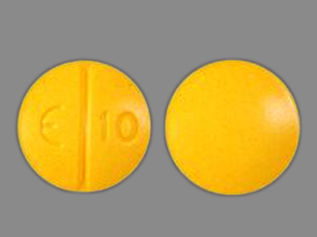 Yellow Round pill with imprint E10 — Sulindac Sulindac 150 mg; (view 4)
