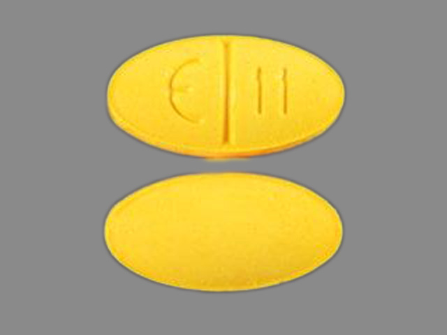 Yellow Round pill with imprint E11 — Sulindac Sulindac 200 mg; (view 3)