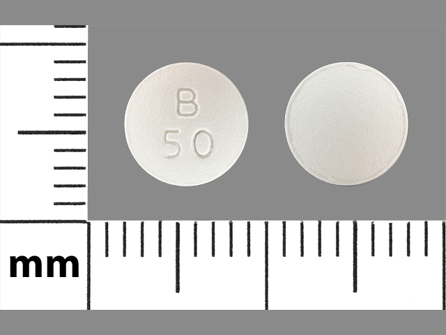 White Round pill with imprint B50 — Bicalutamide Bicalutamide 50 mg; (view 2)