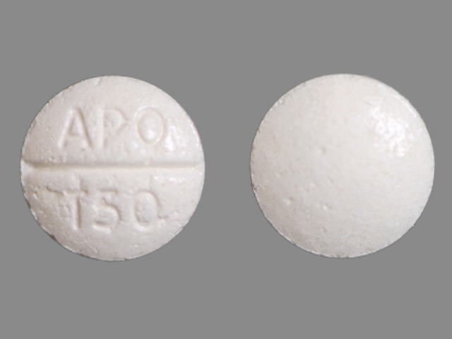 White Round pill with imprint APO;T50 — Trazodone hydrochloride Trazodone hydrochloride 50 mg; (view 2)