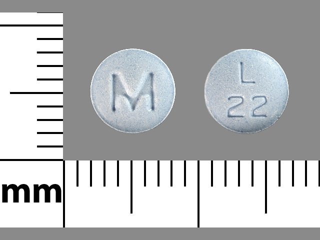 Blue Round pill with imprint L;22;M — Lisinopril Lisinopril 2.5 mg; (view 3)