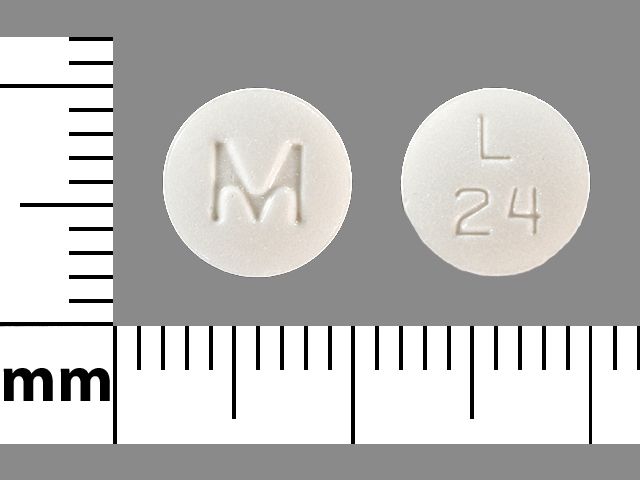 White Round pill with imprint L;24;M — Lisinopril Lisinopril 10 mg; (view 2)