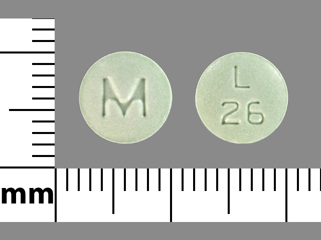 Green Round pill with imprint L;26;M — Lisinopril 40 mg (view 3)