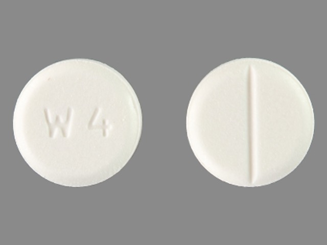 White Round pill with imprint W;4 — Trihexyphenidyl hydrochloride Trihexyphenidyl hydrochloride 2 mg; (view 2)