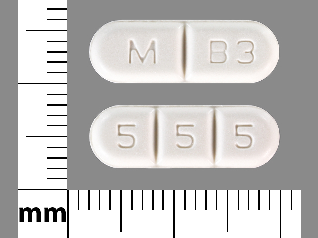 White Oval pill with imprint M;B3;5;5;5 — Buspirone hydrochloride 15 mg (view 3)