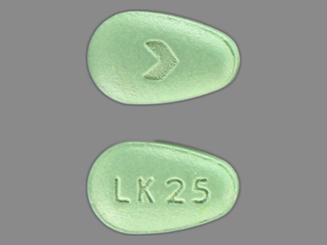 Green Tear pill with imprint LK;25 — Losartan potassium Losartan potassium 25 mg; (view 2)