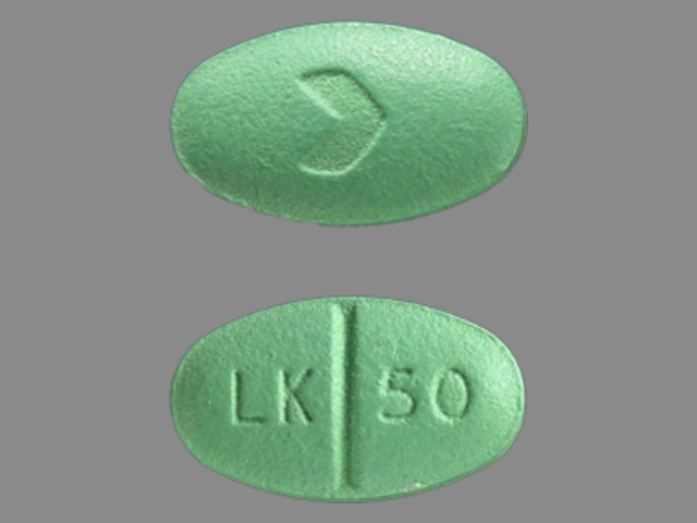 Green Oval pill with imprint LK;50 — Losartan potassium Losartan potassium 50 mg; (view 2)