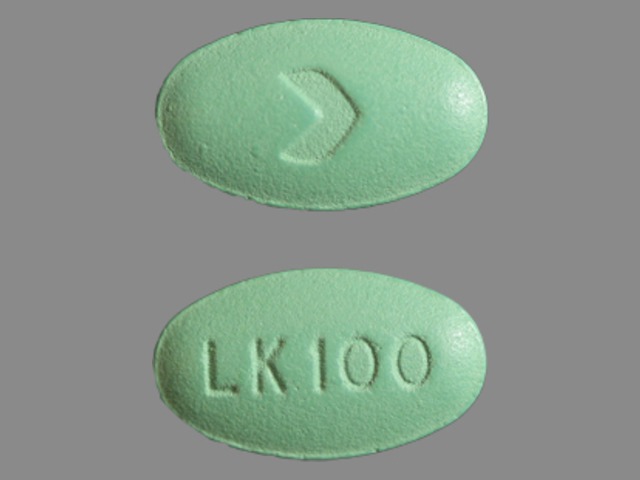 Green Oval pill with imprint LK;100 — Losartan potassium Losartan potassium 100 mg; (view 2)