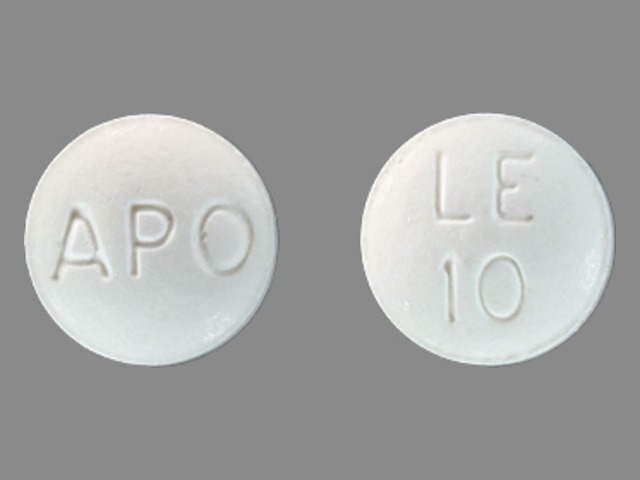 White Round pill with imprint LE;10;APO — Leflunomide Leflunomide 10 mg; (view 2)