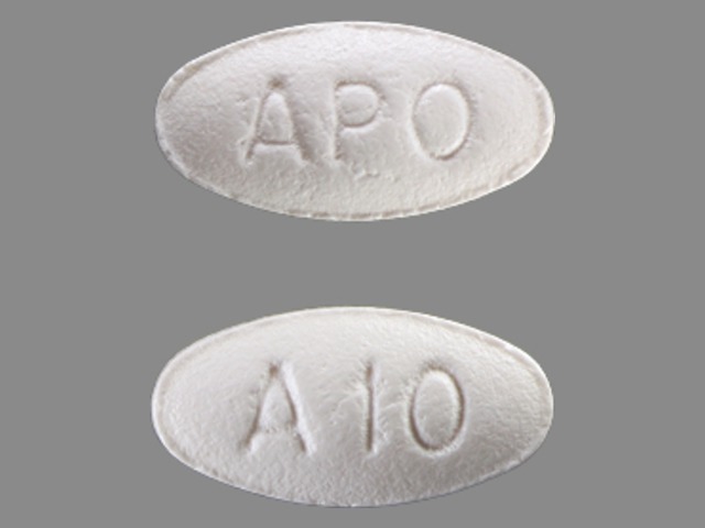 White Oval pill with imprint APO;A10 — Atorvastatin calcium Atorvastatin calcium trihydrate 10 mg; (view 3)