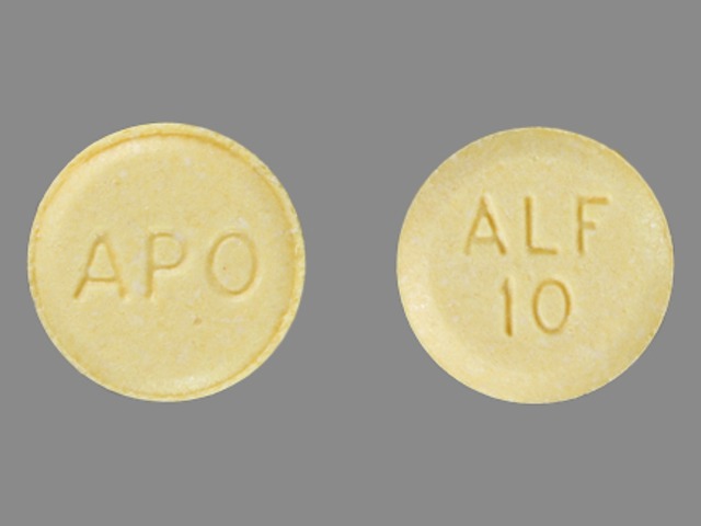Yellow Round pill with imprint APO;ALF;10 — Alfuzosin hydrochloride 10 mg (view 2)