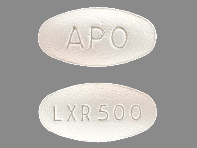 White Oval pill with imprint APO;LXR;500 — Levetiracetam Levetiracetam 500 mg; (view 3)
