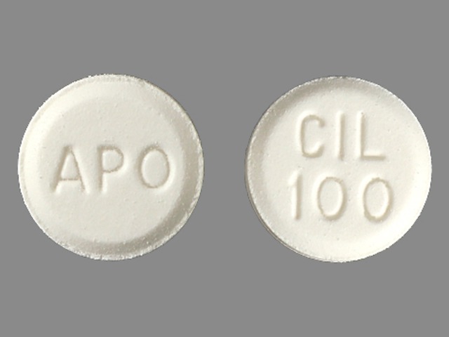 White Round pill with imprint APO;CIL;100 — Cilostazol Cilostazol 100 mg; (view 2)