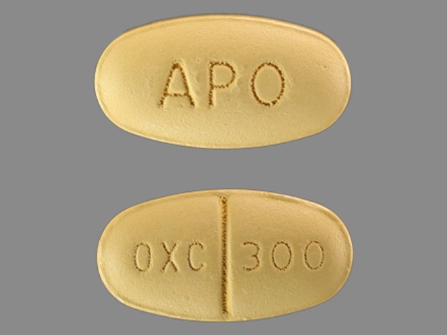 Yellow Oval pill with imprint OXC;300;APO — Oxcarbazepine Oxcarbazepine 300 mg; (view 2)