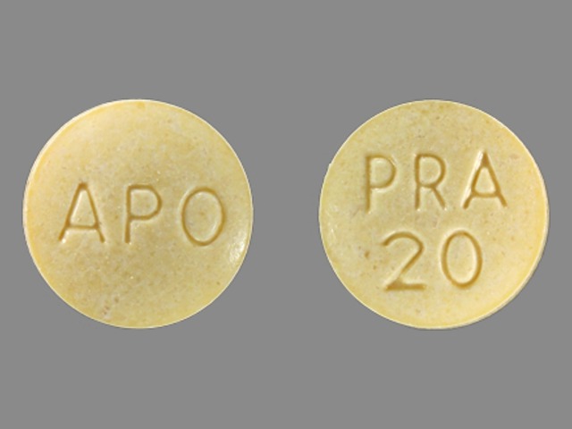 Yellow Round pill with imprint APO;PRA;20 — Pravastatin sodium Pravastatin sodium 20 mg; (view 3)