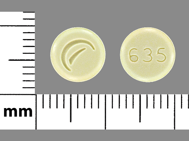 Yellow Round pill with imprint 635 — Lovastatin (view 3)