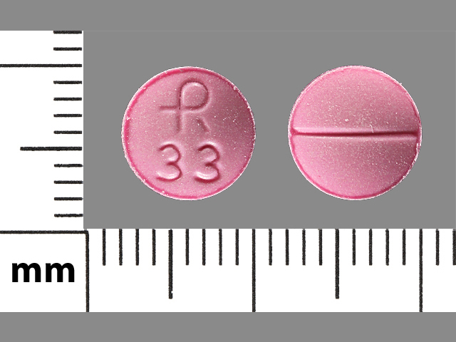 Pink Round pill with imprint R;33 — Clonazepam Clonazepam 0.5 mg; (view 3)