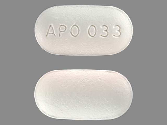 White Oval pill with imprint APO;033 — Pentoxifylline Pentoxifylline 400 mg; (view 4)