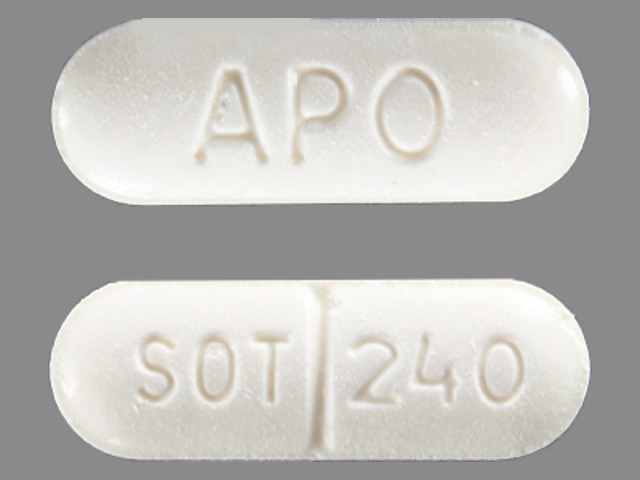 White Oval pill with imprint APO;SOT;240 — Sotalol hydrochloride 240 mg (view 3)