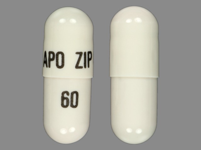 White;white Capsule pill with imprint APO;ZIP;60 — Ziprasidone hydrochloride Ziprasidone hydrochloride 60 mg; (view 2)