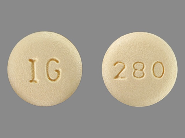 Yellow Round pill with imprint IG;280 — Topiramate 100 mg (view 2)