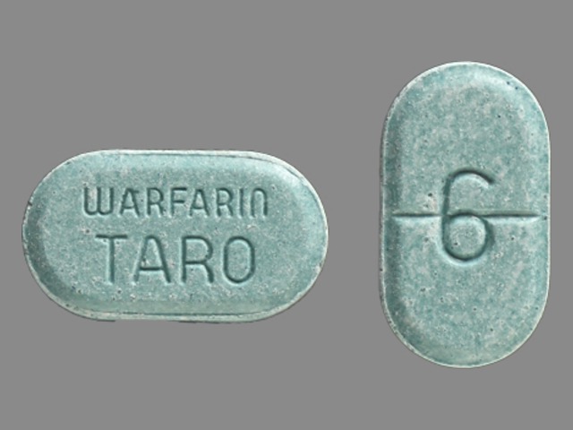 Turquoise Oval pill with imprint 6;WARFARIN;TARO — Warfarin sodium Warfarin sodium 6 mg; (view 3)