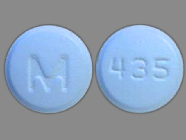 Blue Round pill with imprint M;435 — Bupropion hydrochloride Bupropion hydrochloride 100 mg; (view 3)