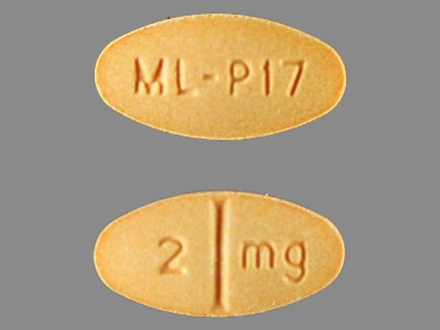 Yellow Oval pill with imprint 2;mg;ML;P17 — Doxazosin mesylate Doxazosin mesylate 2 mg; (view 2)