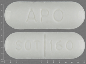 White Oval pill with imprint APO;SOT;160 — Sotalol hydrochloride Sotalol hydrochloride 160 mg; (view 3)