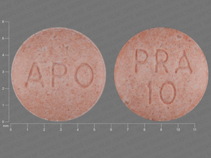 Pink Round pill with imprint APO;PRA;10 — Pravastatin sodium Pravastatin sodium 10 mg; (view 4)